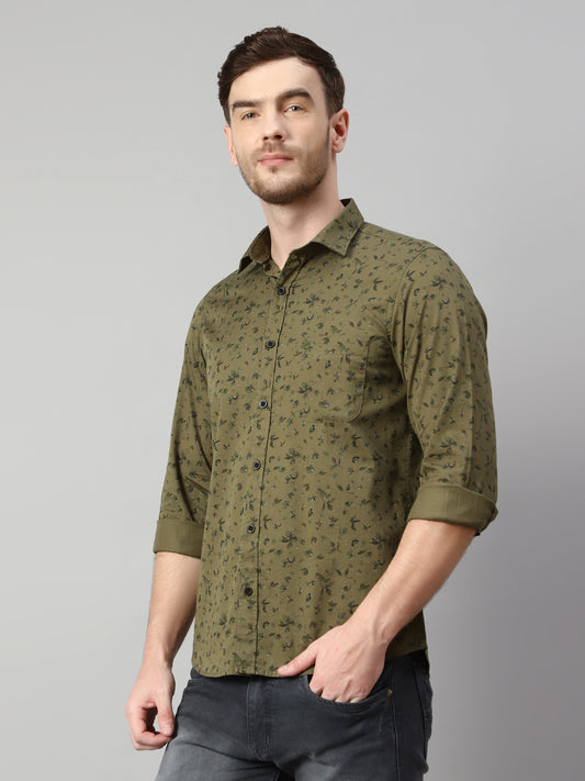 Cantabil Cotton Printed Green Full Sleeve Casual Shirt for Men with Pocket (7113883123851)