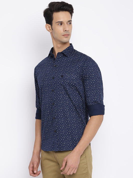 Cantabil Cotton Printed Navy Blue Full Sleeve Casual Shirt for Men with Pocket (7050500636811)