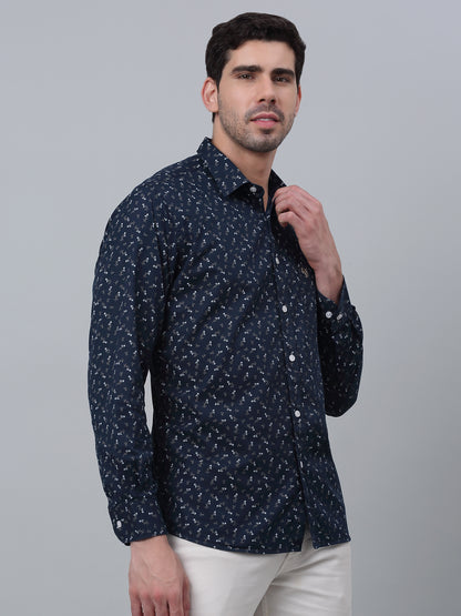 Men's Navy Blue Casual Floral Print Full Sleeve Shirt