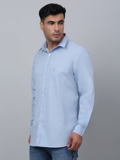 Men's Light Blue Casual Plain Full Sleeve Shirt