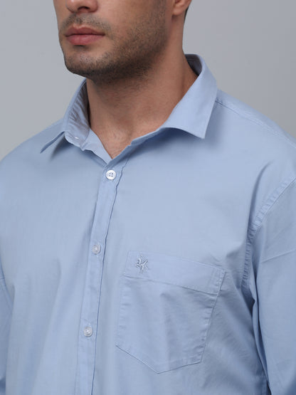 Men's Light Blue Casual Plain Full Sleeve Shirt