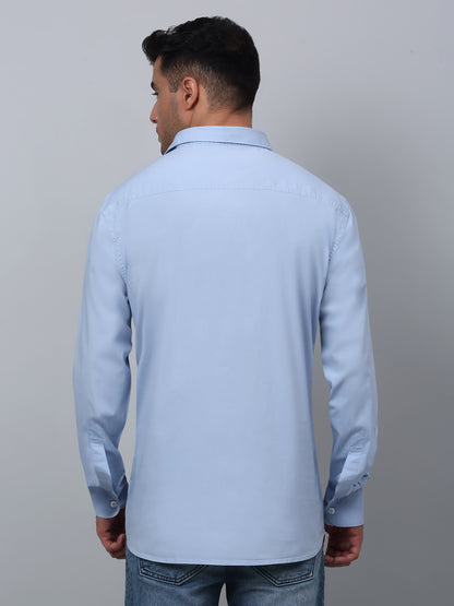 Men's Light Blue Casual Plain Full Sleeve Shirt