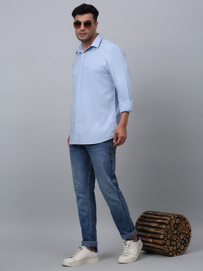 Men's Light Blue Casual Plain Full Sleeve Shirt