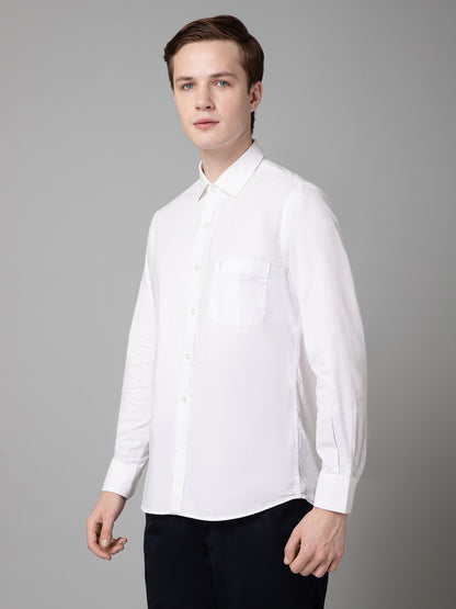 Men's White Casual Plain Full Sleeve Shirt