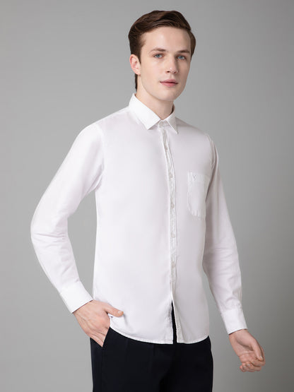 Men's White Casual Plain Full Sleeve Shirt