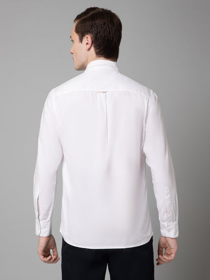 Men's White Casual Plain Full Sleeve Shirt