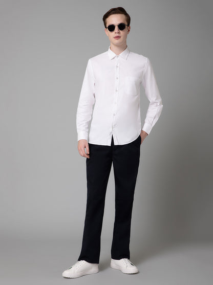 Men's White Casual Plain Full Sleeve Shirt