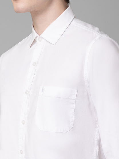 Men's White Casual Plain Full Sleeve Shirt