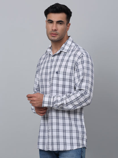 Men's White Casual Medium Checks Full Sleeve Shirt