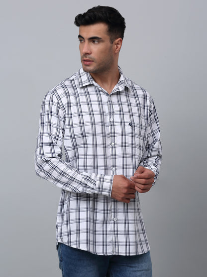 Men's White Casual Medium Checks Full Sleeve Shirt