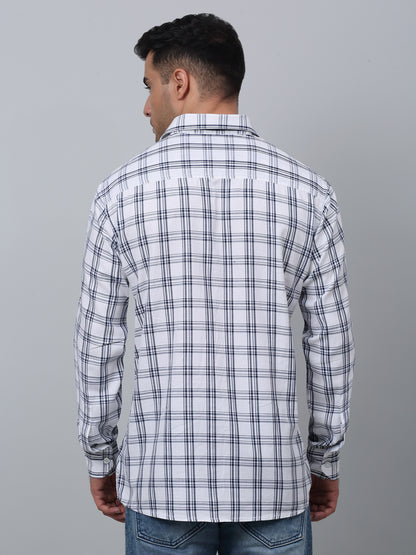 Men's White Casual Medium Checks Full Sleeve Shirt