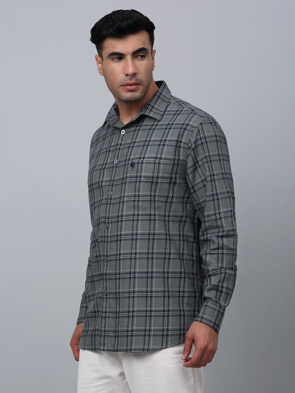 Men's Grey  Casual Big Checks Full Sleeve Shirt