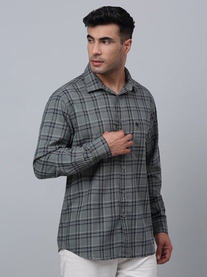 Men's Grey  Casual Big Checks Full Sleeve Shirt