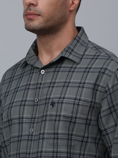 Men's Grey  Casual Big Checks Full Sleeve Shirt