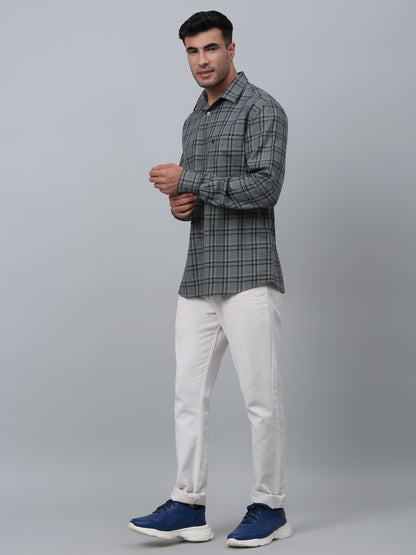 Men's Grey  Casual Big Checks Full Sleeve Shirt