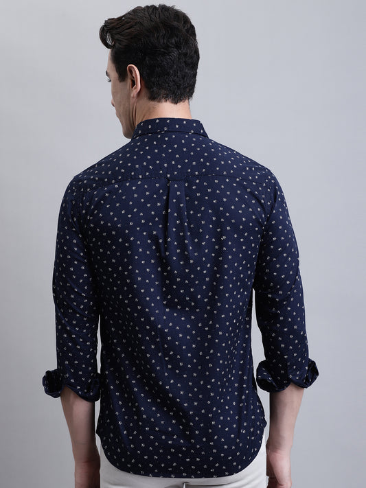 Cantabil Men Navy Blue Floral Printed Full Sleeves Casual Shirt (7156358185099)