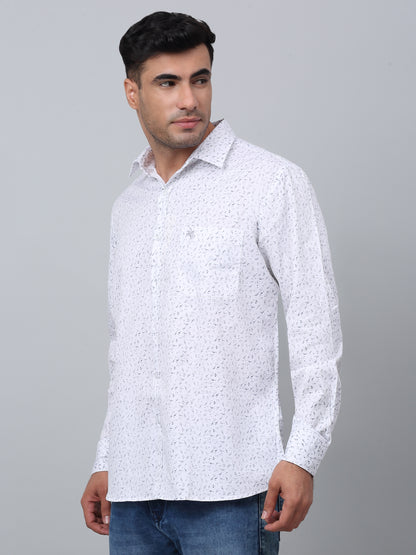 Men's White Casual Floral Ditsy Print Full Sleeve Shirt