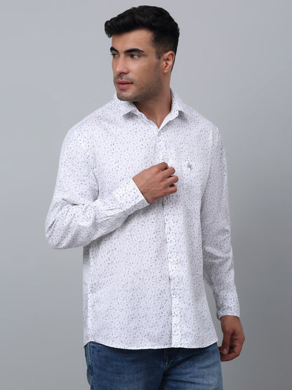 Men's White Casual Floral Ditsy Print Full Sleeve Shirt