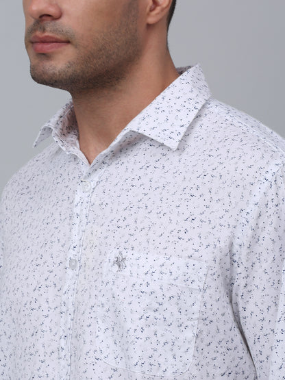 Men's White Casual Floral Ditsy Print Full Sleeve Shirt