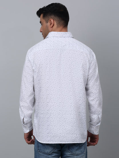 Men's White Casual Floral Ditsy Print Full Sleeve Shirt