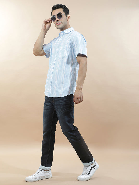 Casual Shirt for Men l Breathable & Soft with Color Fastness Slim Fit  Cotton Fabric Striped Pattern