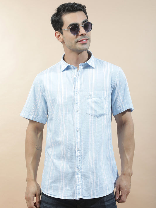 Casual Shirt for Men l Breathable & Soft with Color Fastness Slim Fit  Cotton Fabric Striped Pattern