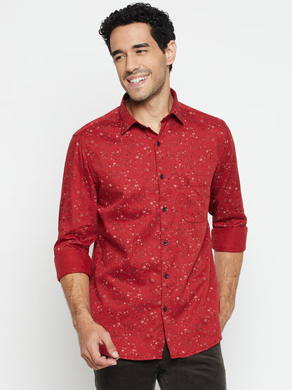 Men's Red Casual Floral Print Full Sleeve Shirt