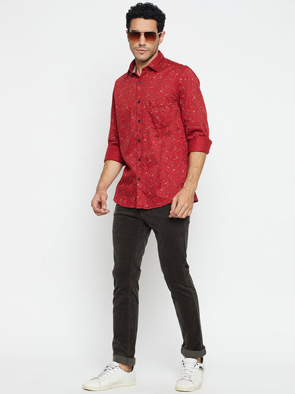 Men's Red Casual Floral Print Full Sleeve Shirt