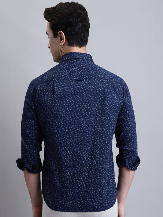 Cantabil Men Navy Blue Floral Print Full Sleeves Casual Shirt (7156394000523)