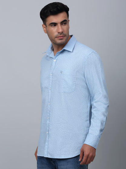 Men's Light Blue Casual Ditsy Print Full Sleeve Shirt