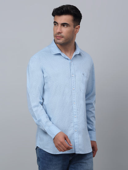 Men's Light Blue Casual Ditsy Print Full Sleeve Shirt