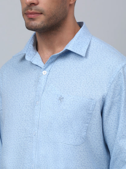 Men's Light Blue Casual Ditsy Print Full Sleeve Shirt