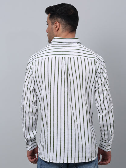 Men's Green Casual Thin Stripe Full Sleeve Shirt