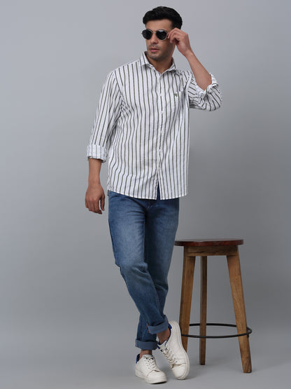 Men's Green Casual Thin Stripe Full Sleeve Shirt