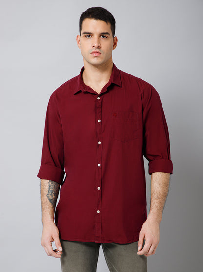 Men's Maroon Casual Fil a Fil Plain Full Sleeve Shirt