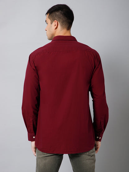 Men's Maroon Casual Fil a Fil Plain Full Sleeve Shirt