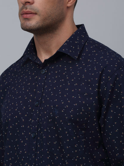 Men's Navy Blue Casual Ditsy Print Full Sleeve Shirt