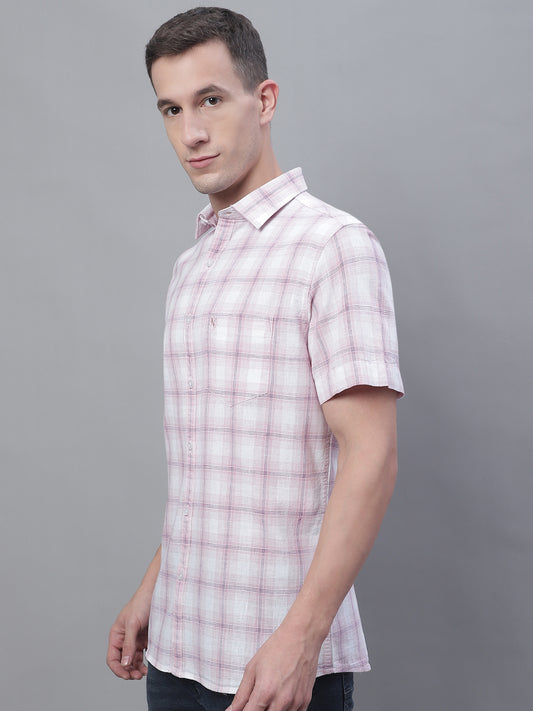 Cantabil Cotton Blend Checkered Purple Half Sleeve Casual Shirt for Men with Pocket (7135095193739)