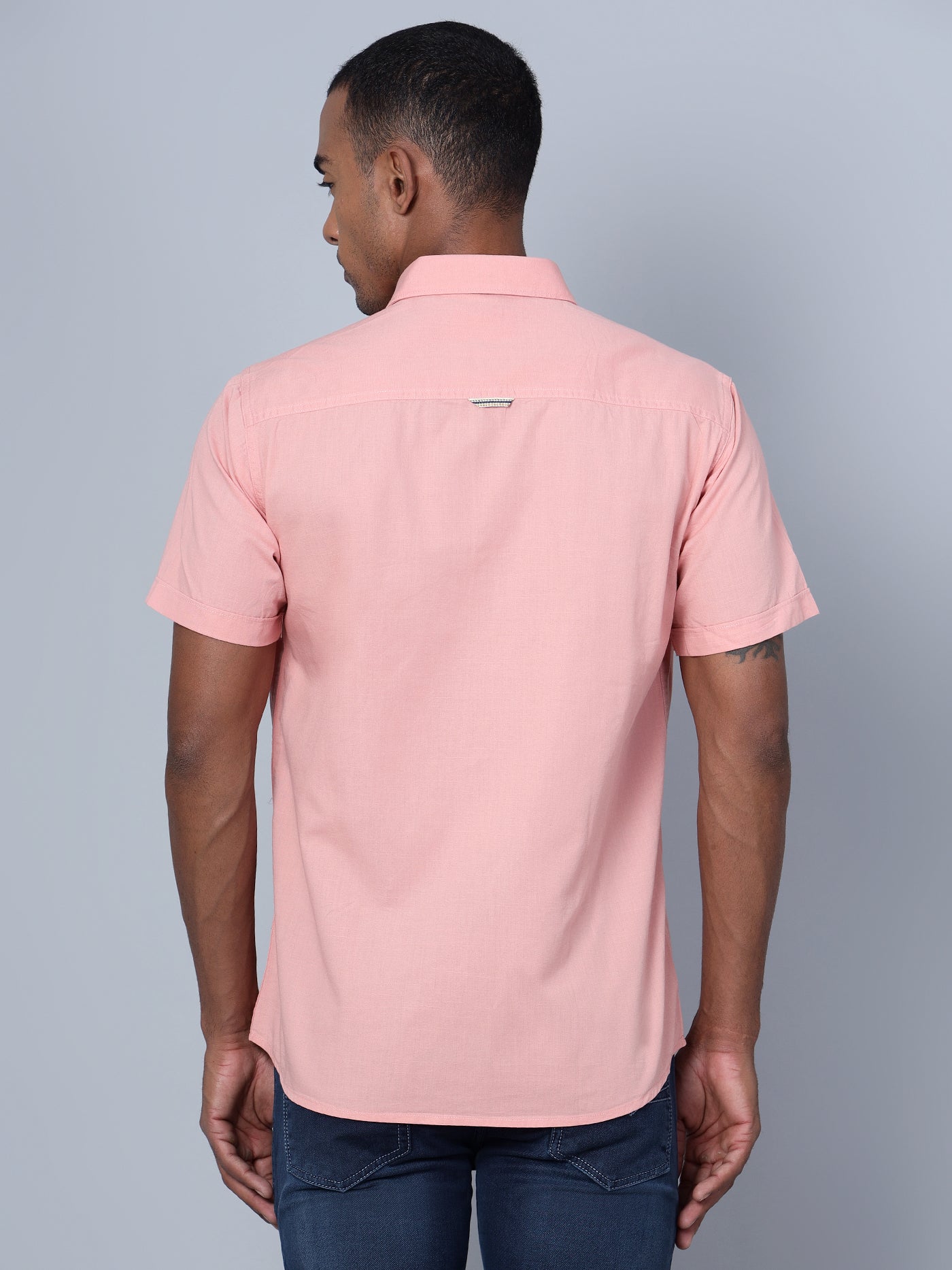 Cantabil Cotton Solid Pink Half Sleeve Casual Shirt for Men with Pocket (7136115654795)