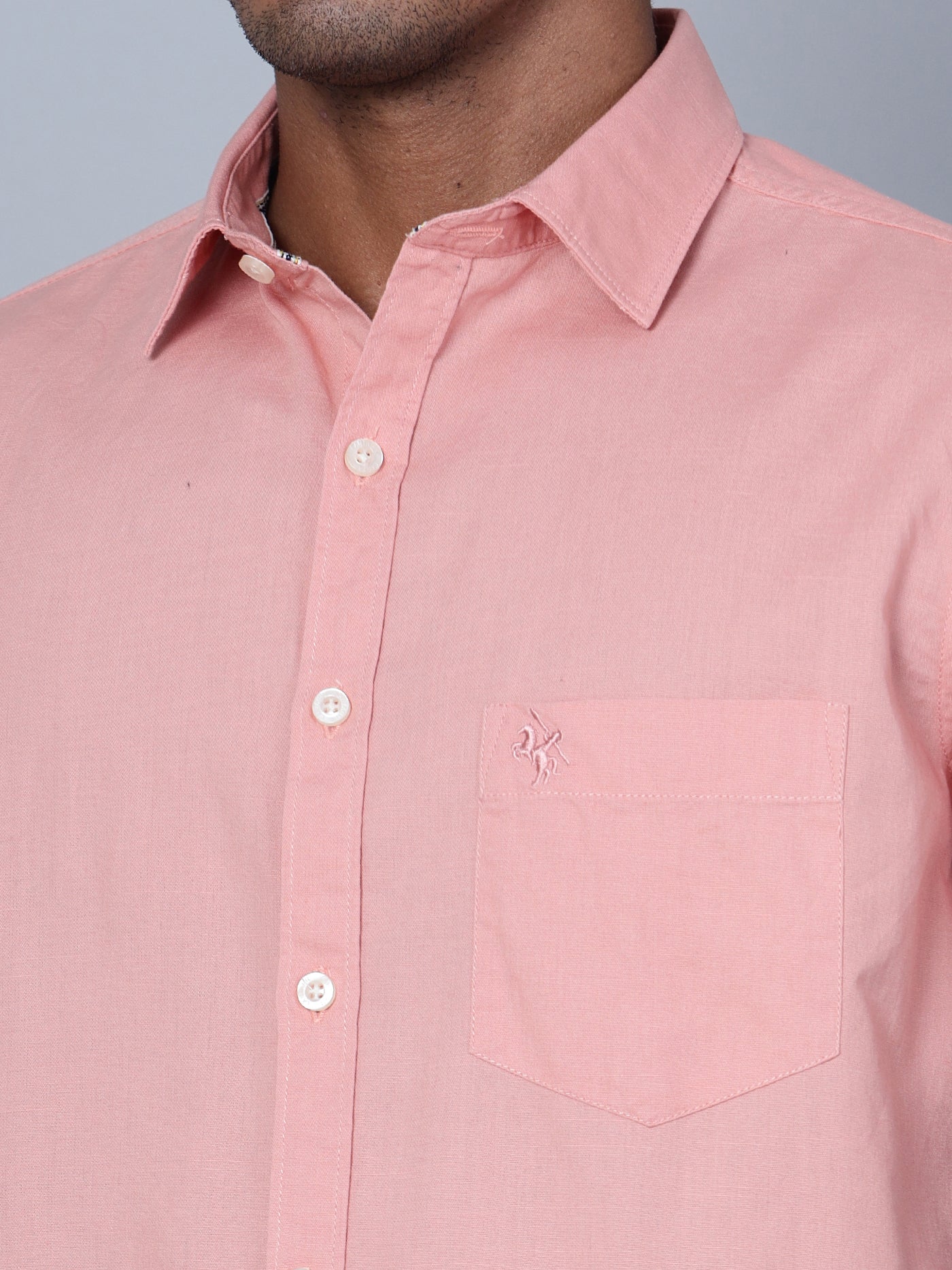 Cantabil Cotton Solid Pink Half Sleeve Casual Shirt for Men with Pocket (7136115654795)