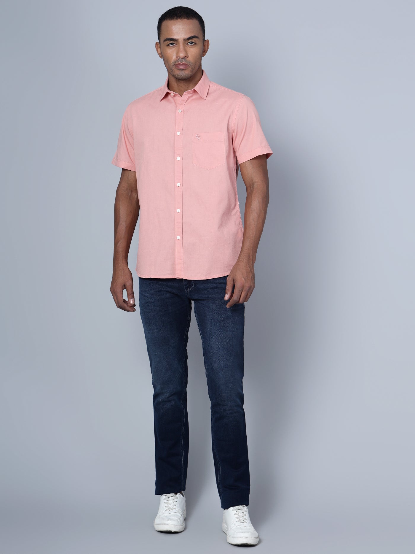 Cantabil Cotton Solid Pink Half Sleeve Casual Shirt for Men with Pocket (7136115654795)