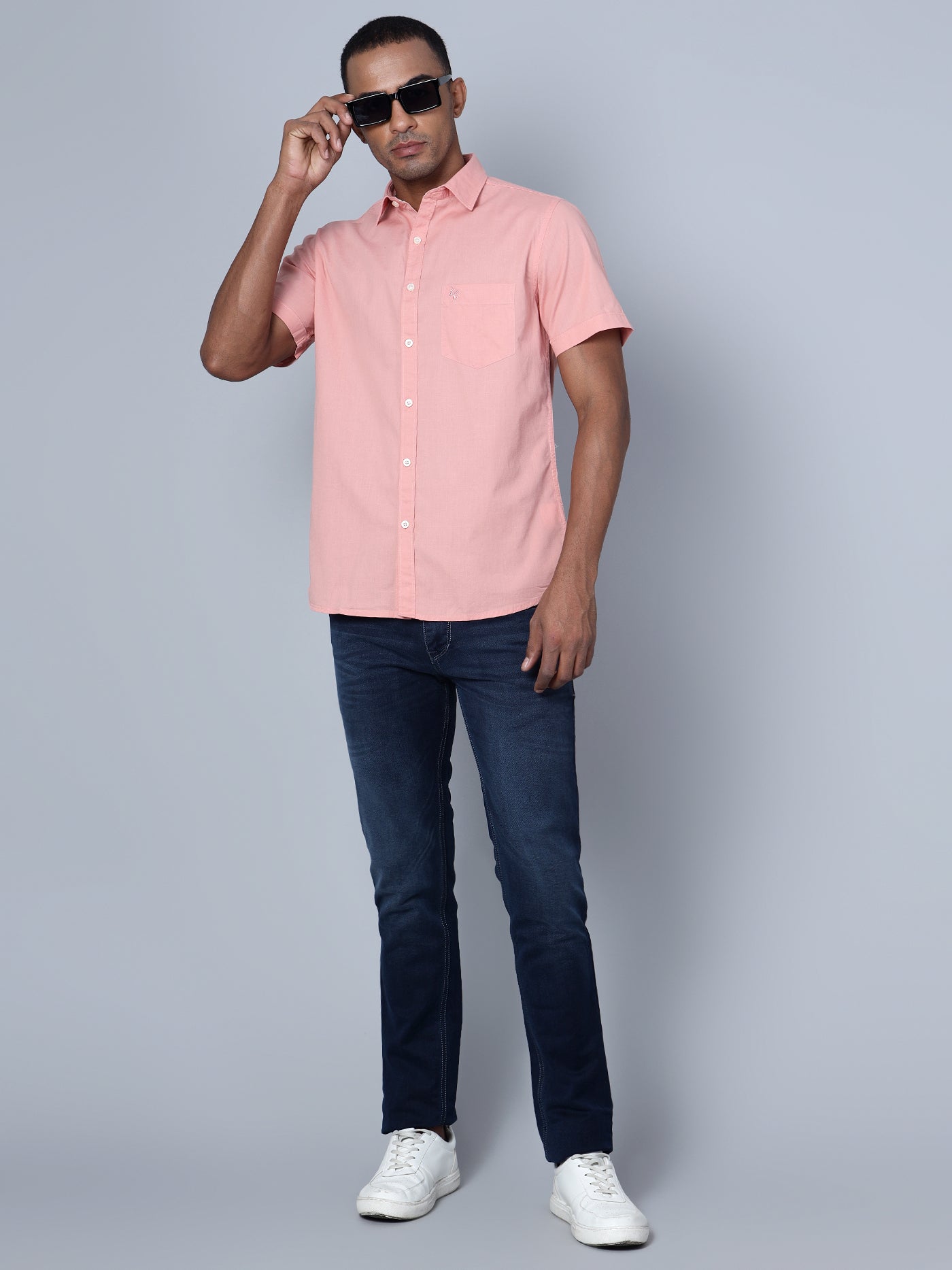 Cantabil Cotton Solid Pink Half Sleeve Casual Shirt for Men with Pocket (7136115654795)