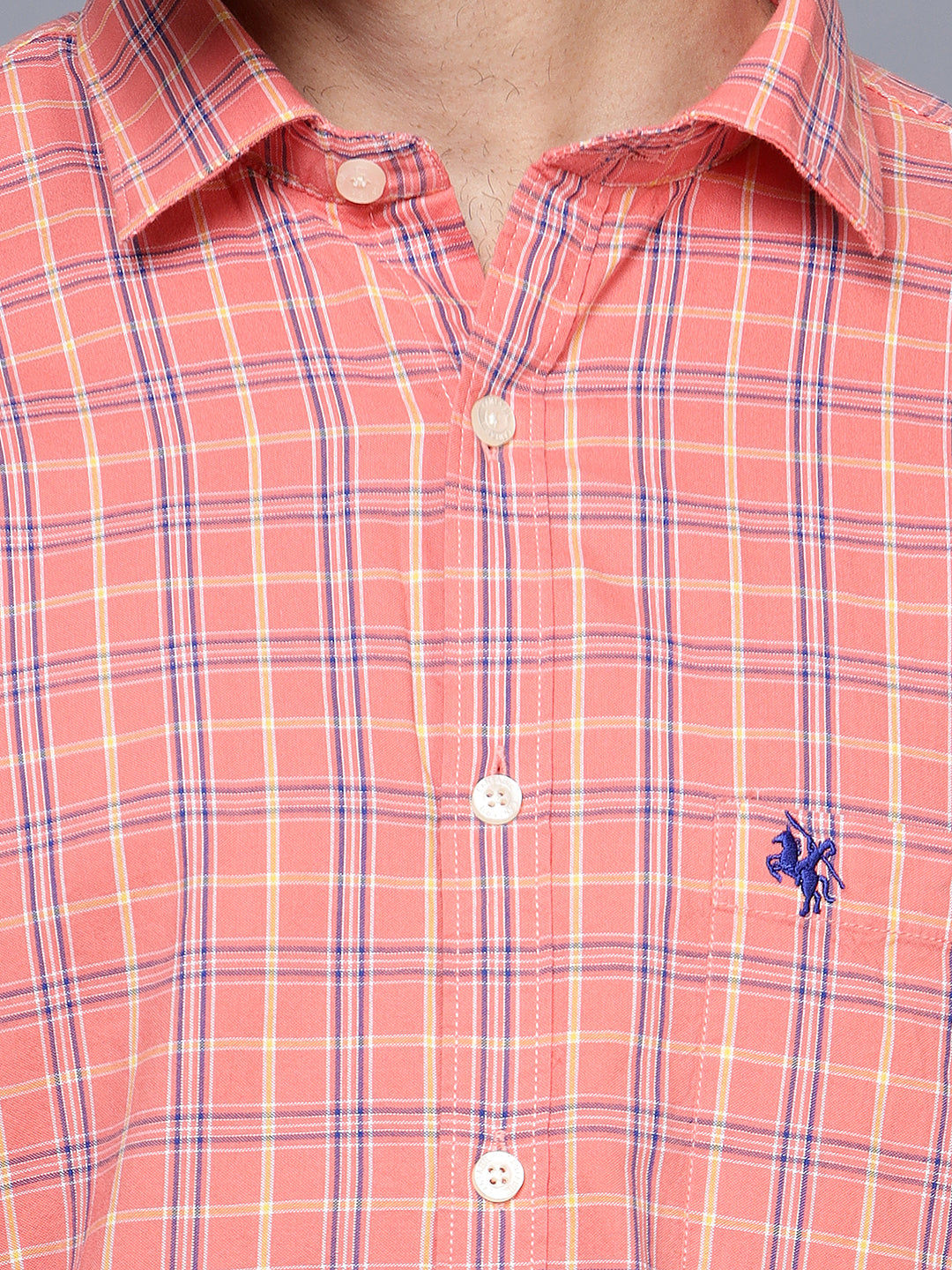 Cantabil Cotton Checkered Pink Half Sleeve Casual Shirt for Men with Pocket (7121519345803)