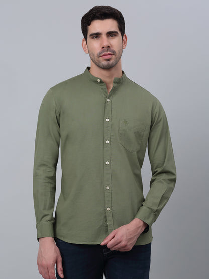 Men's Olive Green Casual Plain Full Sleeve Shirt