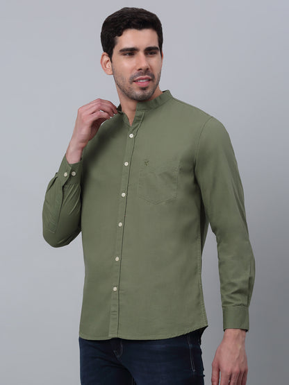 Men's Olive Green Casual Plain Full Sleeve Shirt