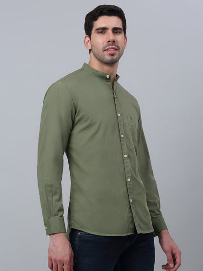 Men's Olive Green Casual Plain Full Sleeve Shirt