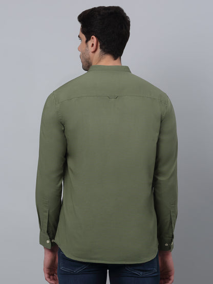 Men's Olive Green Casual Plain Full Sleeve Shirt