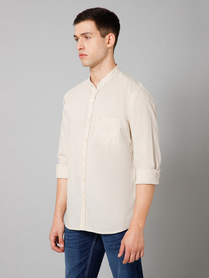 Men's Offwhite Casual Plain Full Sleeve Shirt