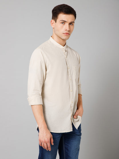 Men's Offwhite Casual Plain Full Sleeve Shirt