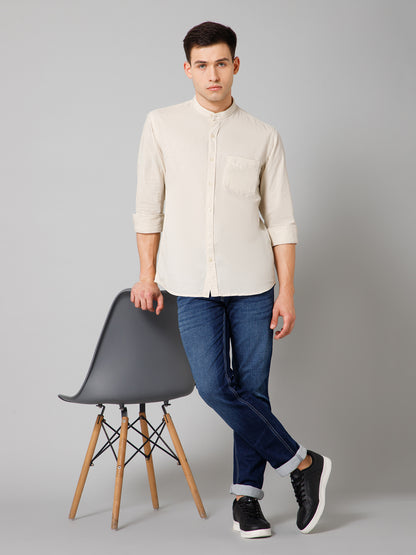 Men's Offwhite Casual Plain Full Sleeve Shirt